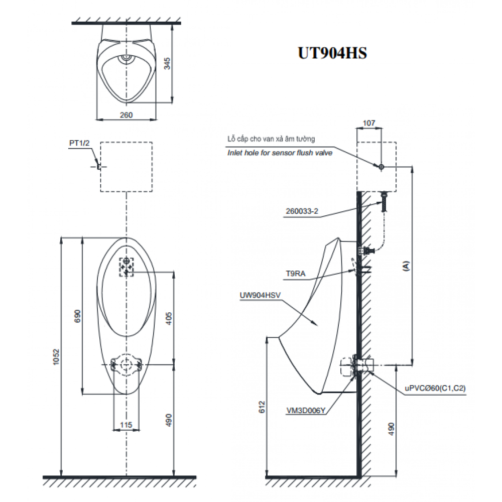 Bồn Tiểu Nam TOTO UT904HN (UT904HS) Treo Tường