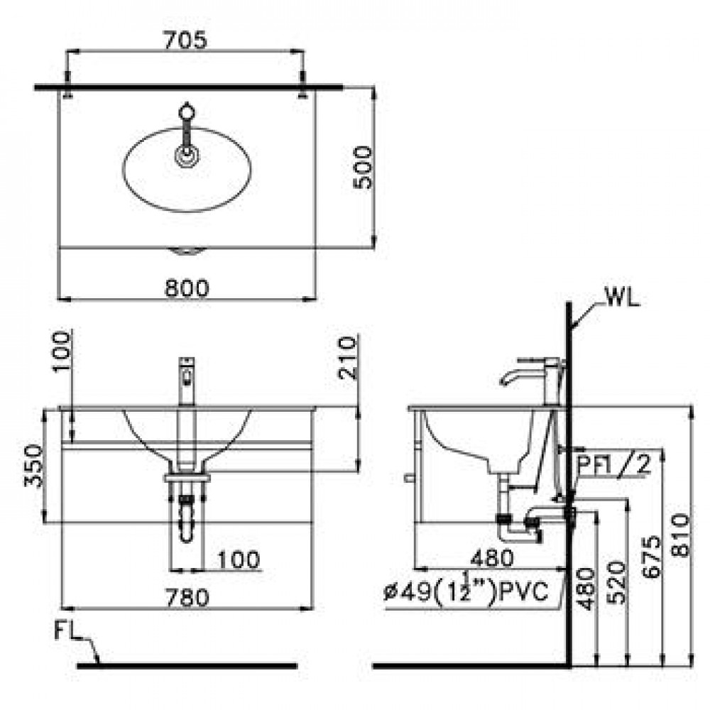 Chậu Lavabo Liền Bàn CAESAR LF5026