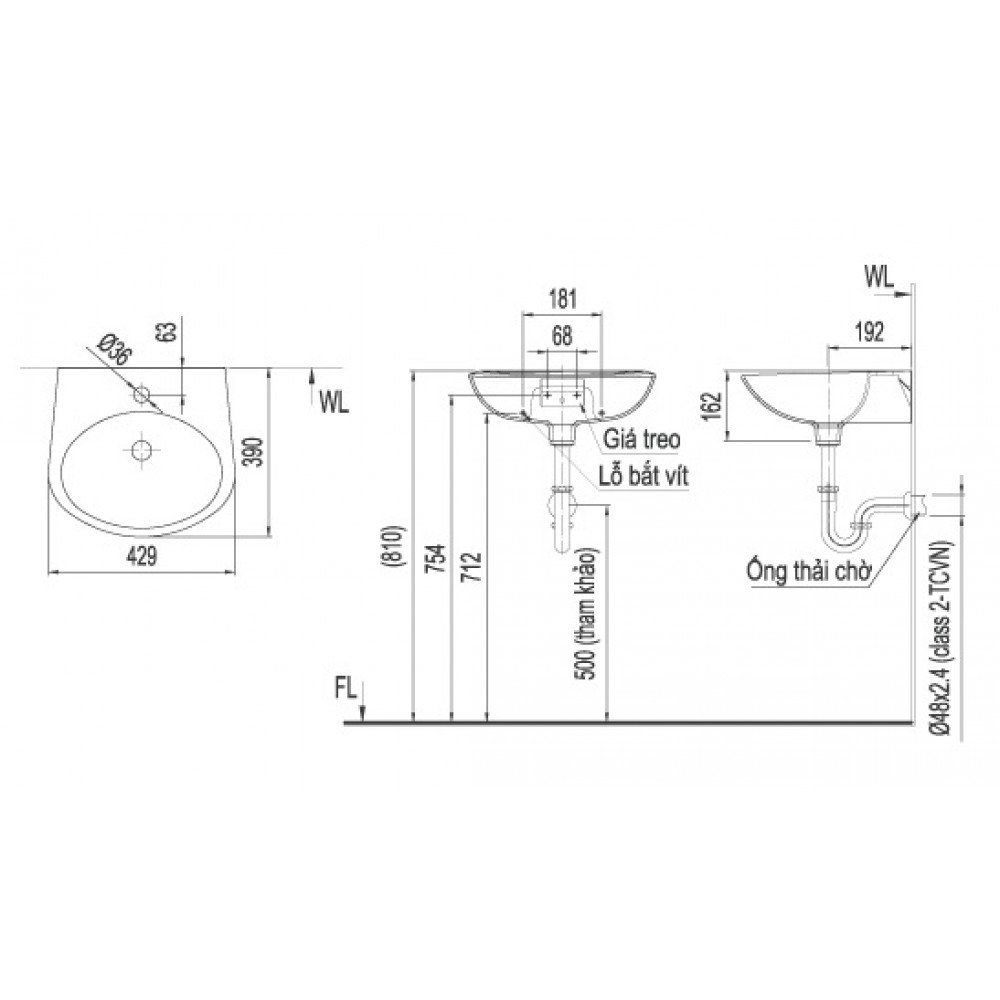 Chậu rửa mặt lavabo Inax L283V