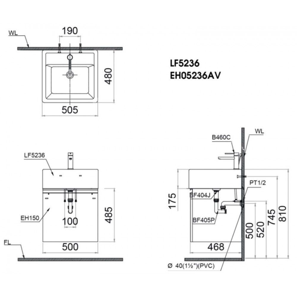 Bộ tủ chậu Lavabo Caesar LF5236/EH05236AV