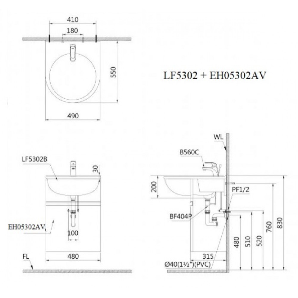 Bộ tủ chậu Lavabo Caesar LF5302/EH05302AV