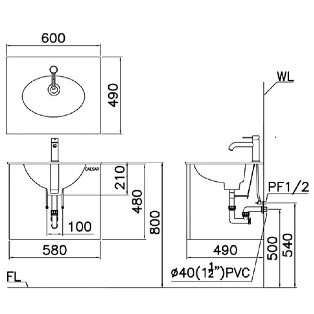 Bộ tủ chậu Lavabo Caesar LF5024/EH05024AV