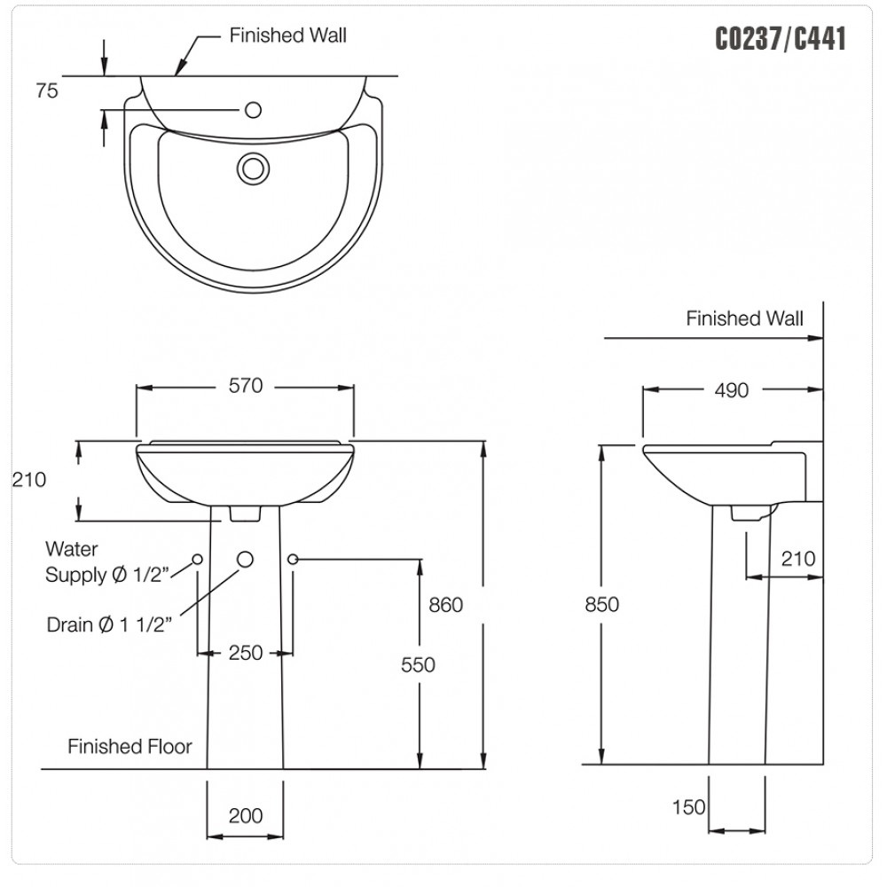 Chậu Lavabo COTTO C0237/C411 chân đứng