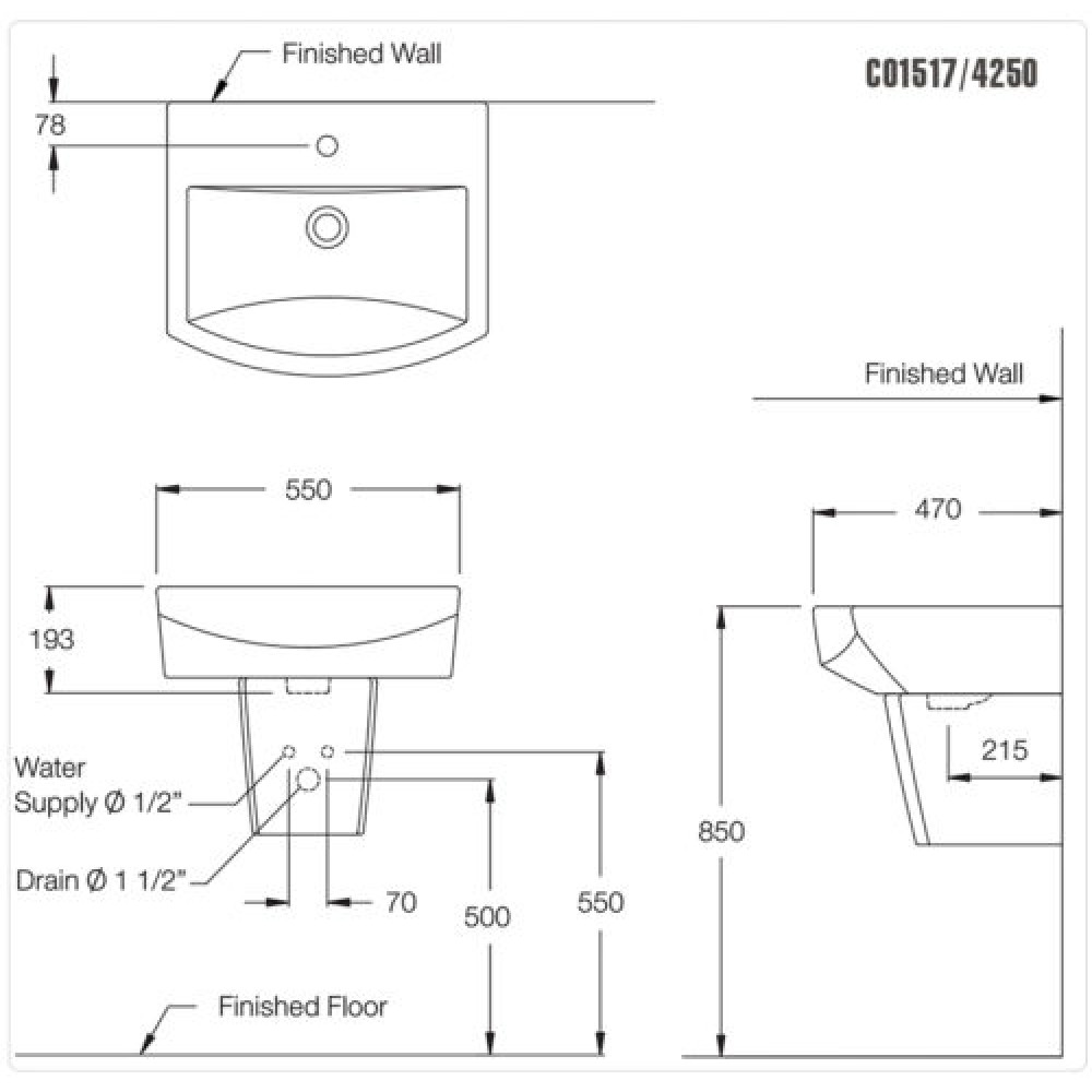Chậu Lavabo COTTO C01517/C4250 chân lửng